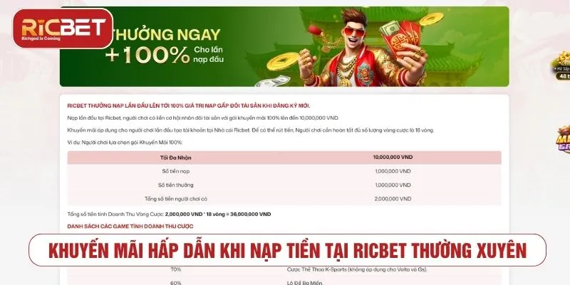 Lưu ý điều kiện khuyến mãi khi nạp tiền RICBET