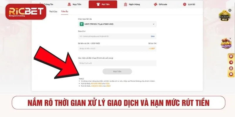 Rút Tiền RICBET - Điều Kiện Và Cách Giao Dịch An Toàn Thời gian xử lý và hạn mức rút tiền RICBET cần kiểm tra