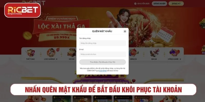 Khôi phục mật khẩu khi không đăng nhập được RICBET