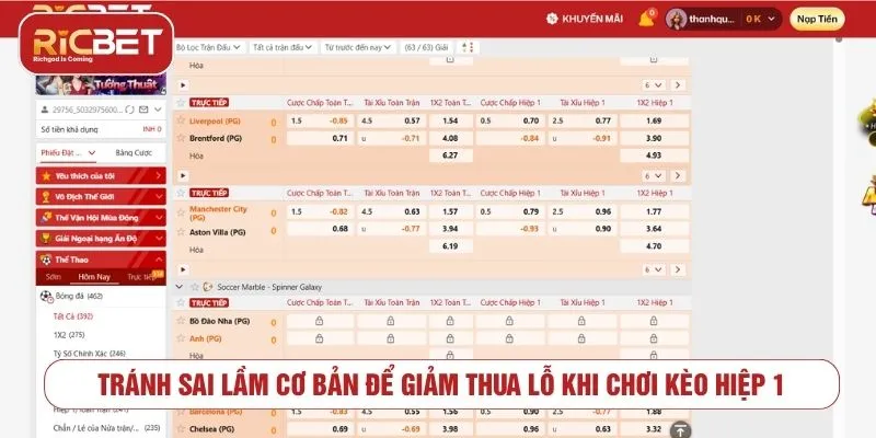 Sai lầm cần tránh khi chơi kèo hiệp 1